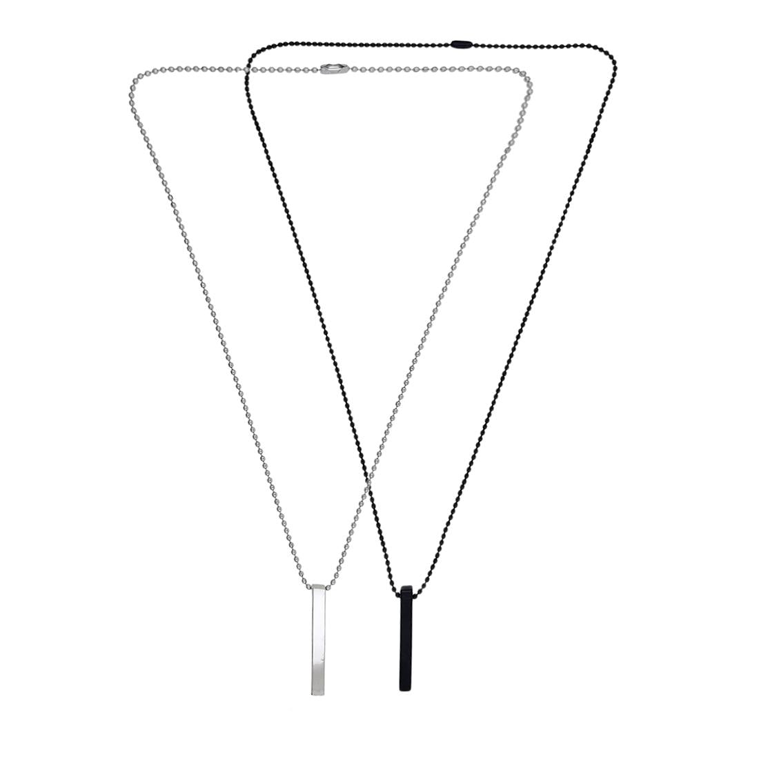 Stylish Silver- Black 3D Vertical Bar Cuboid Stick Locket Pendant Necklace Silver, Rhodium Alloy Locket Set