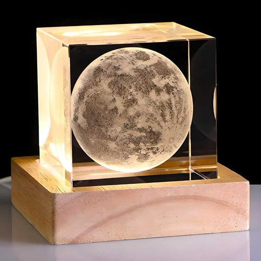 3D Crystal Cube Moon with LED Night Lamp - UrbanQuik™